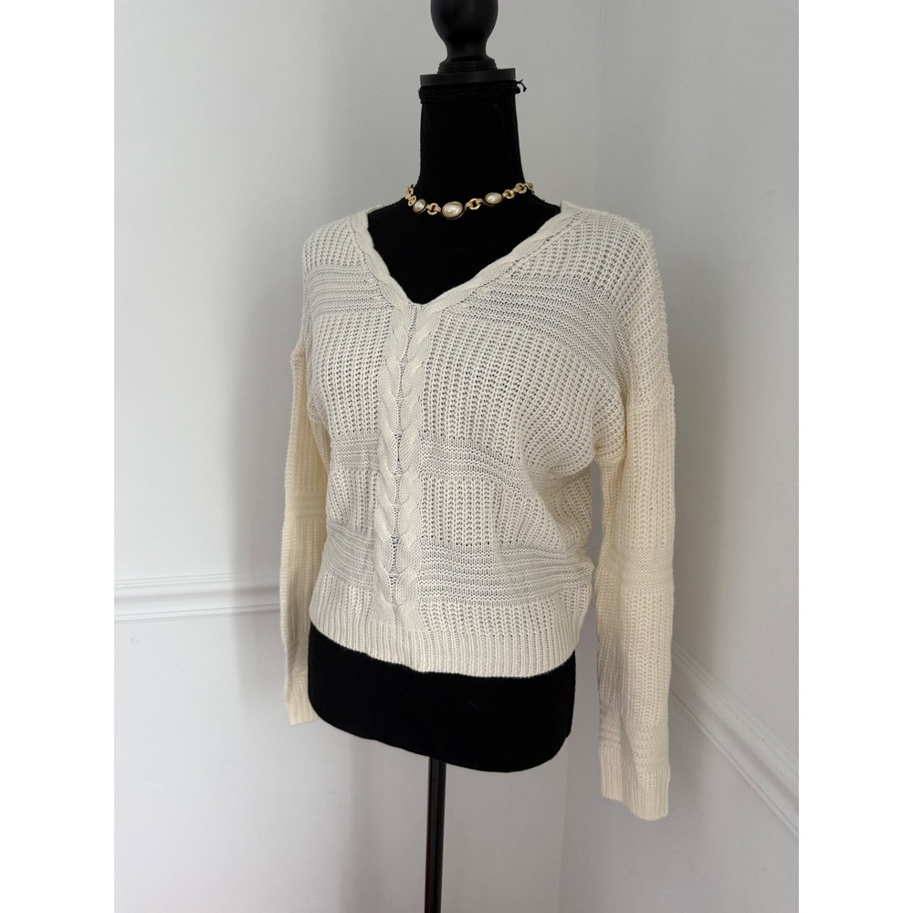 Chic Off-White Knit‎ Open Cross-Back Cottagecore/Fairycore Sweater crop Top sz M
